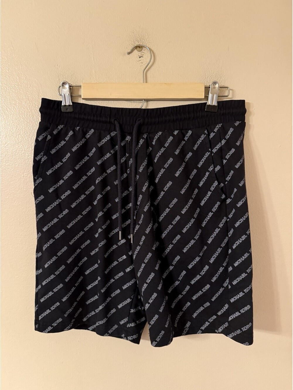 Michael Kors Sweat Shorts AOP Logo Drawstring Men’s Size S Black